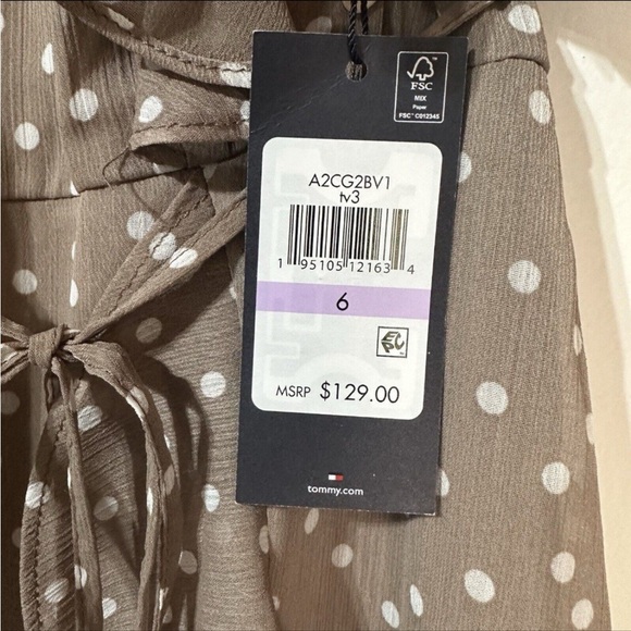 Tommy Hilfiger Fit & Flare Ruffle Dress Polka Dot Tan Taupe Women’s Size 6 NWT - Picture 6 of 8